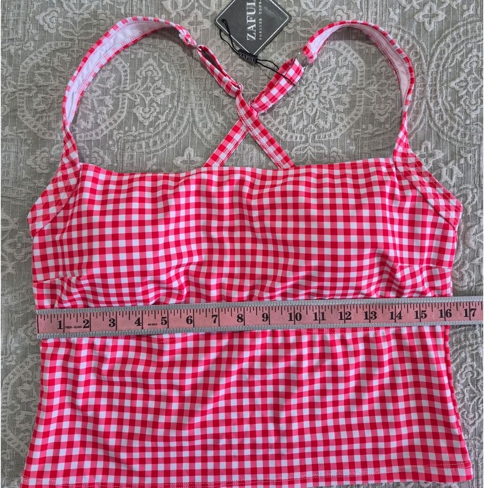 ZAFUL Red White Gingham Tankini Swimsuit Two‎ Piece Set Retro Checkered New 2XL - Picture 2 of 7